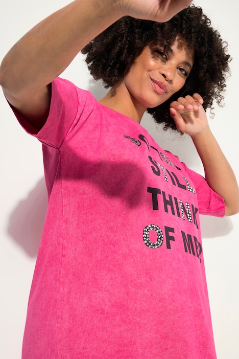 T-Shirt, oversized, verziertes Statement, Vintage Look, Rundhals, 1/2 Arm