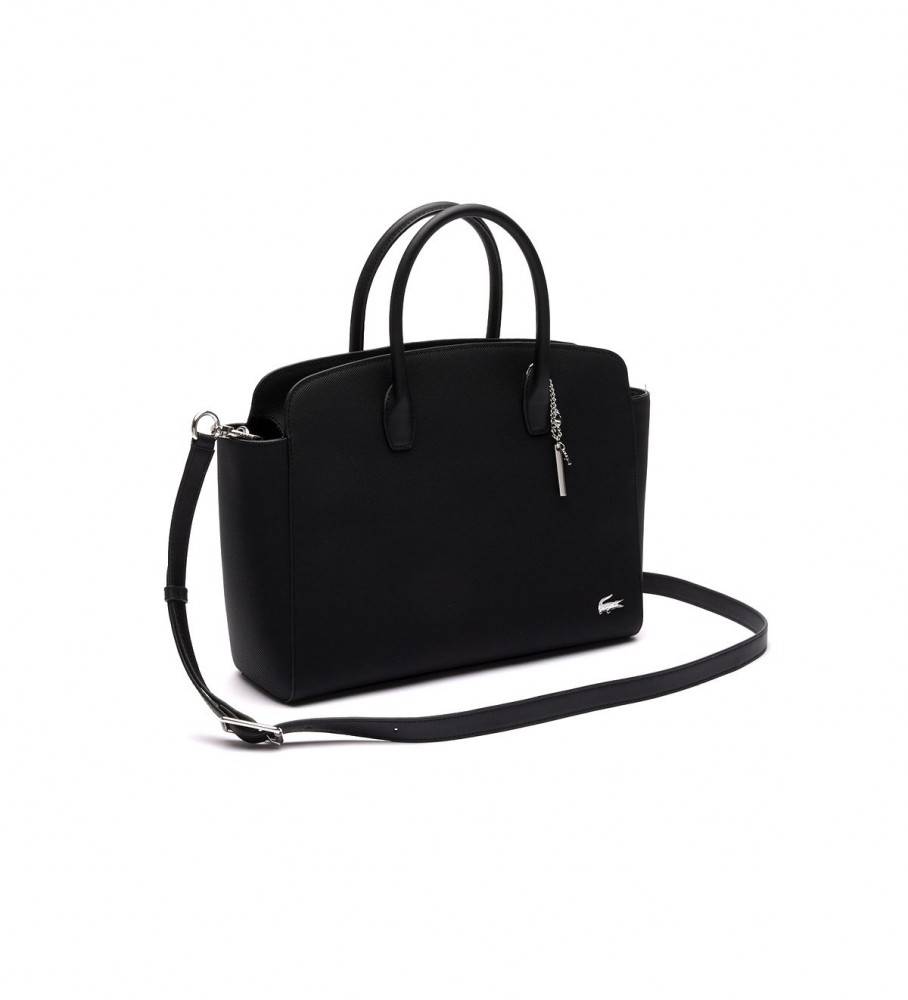 Bolsa Lacoste Daily Lifestyle em lona revestida, preta.