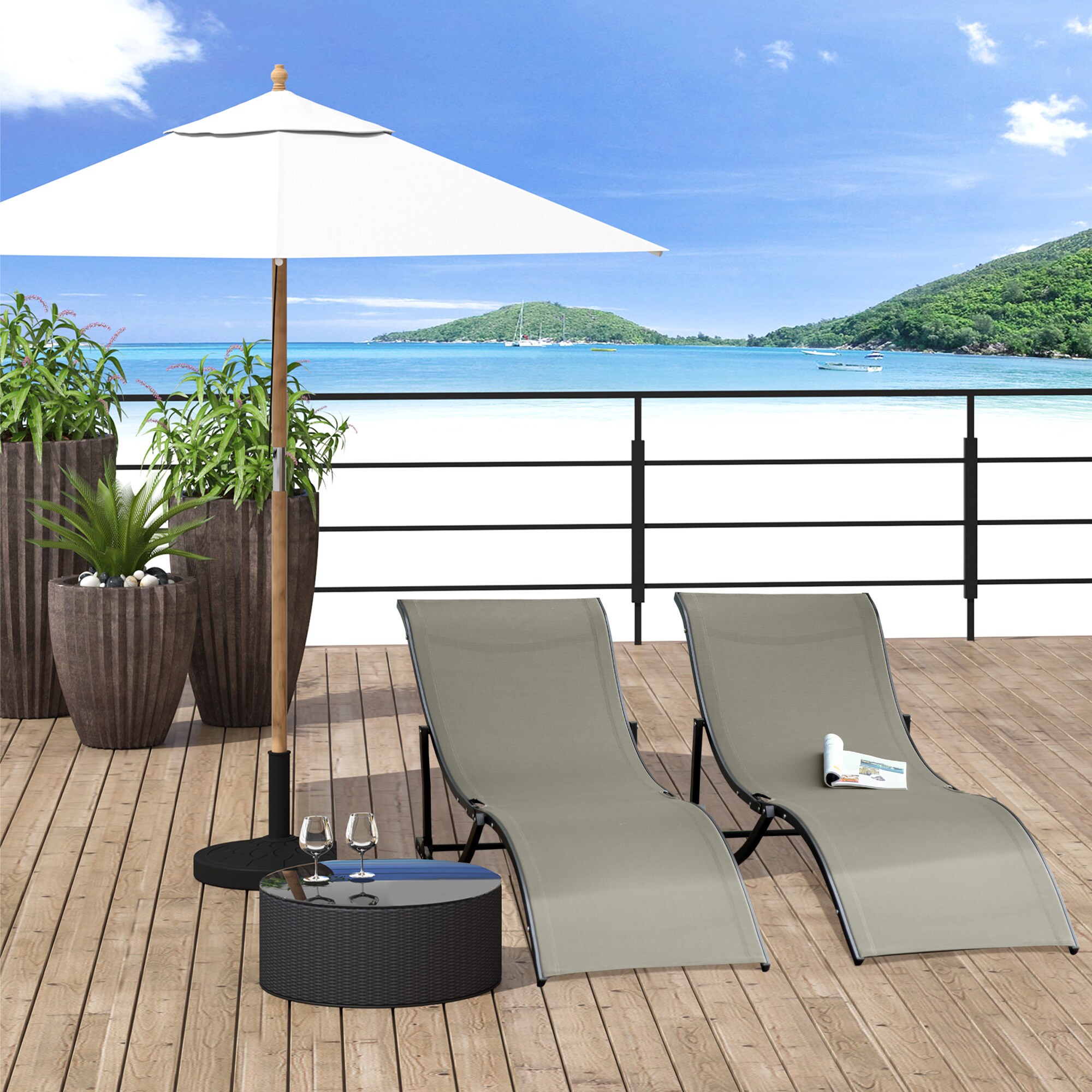 Outsunny Gartenliegen 2er Set 165 x 61 x 63 cm (LxBxH)