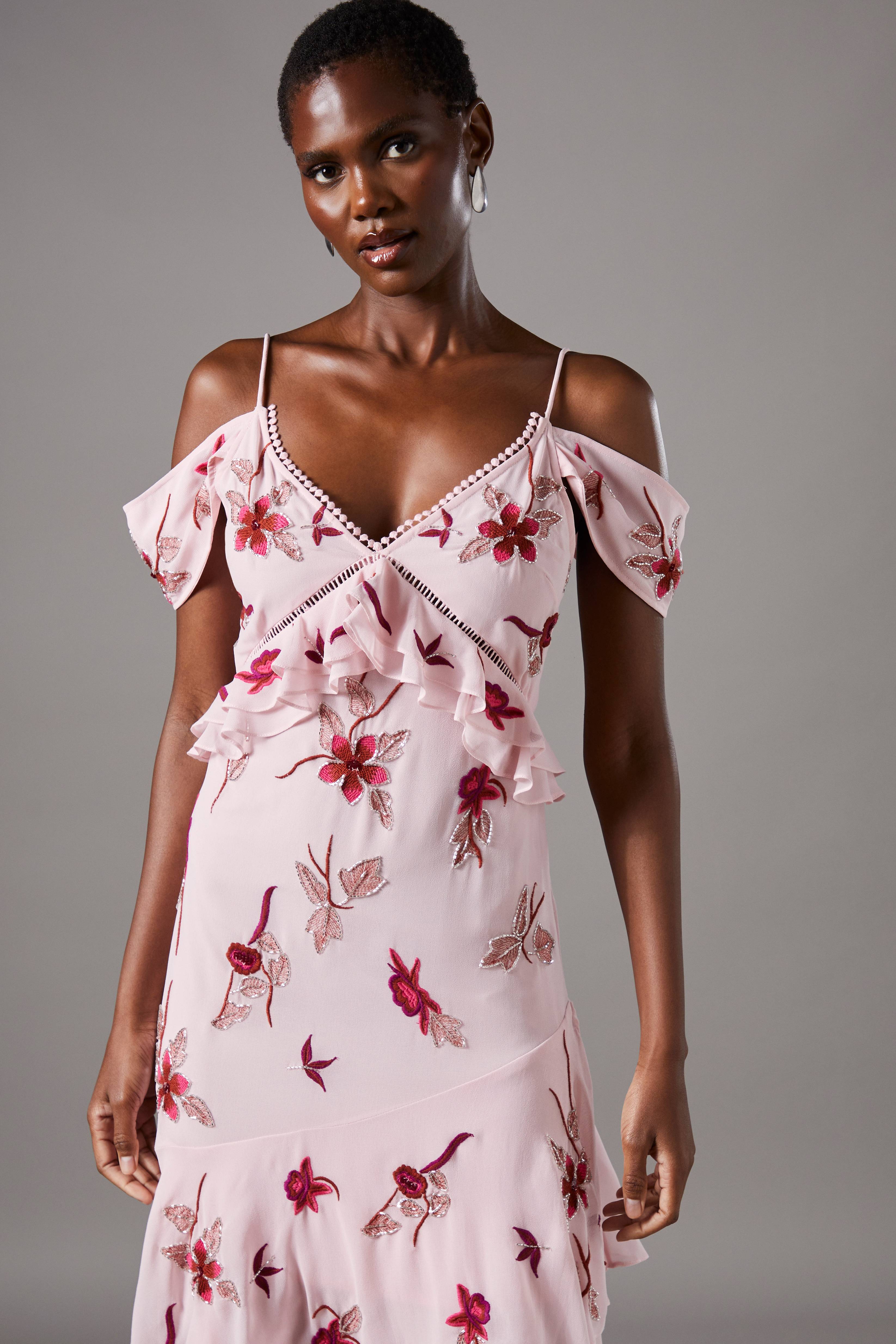 Coast Robe Mi-Longue à Paillettes et Épaules Dénudées pour Invitée de Mariage