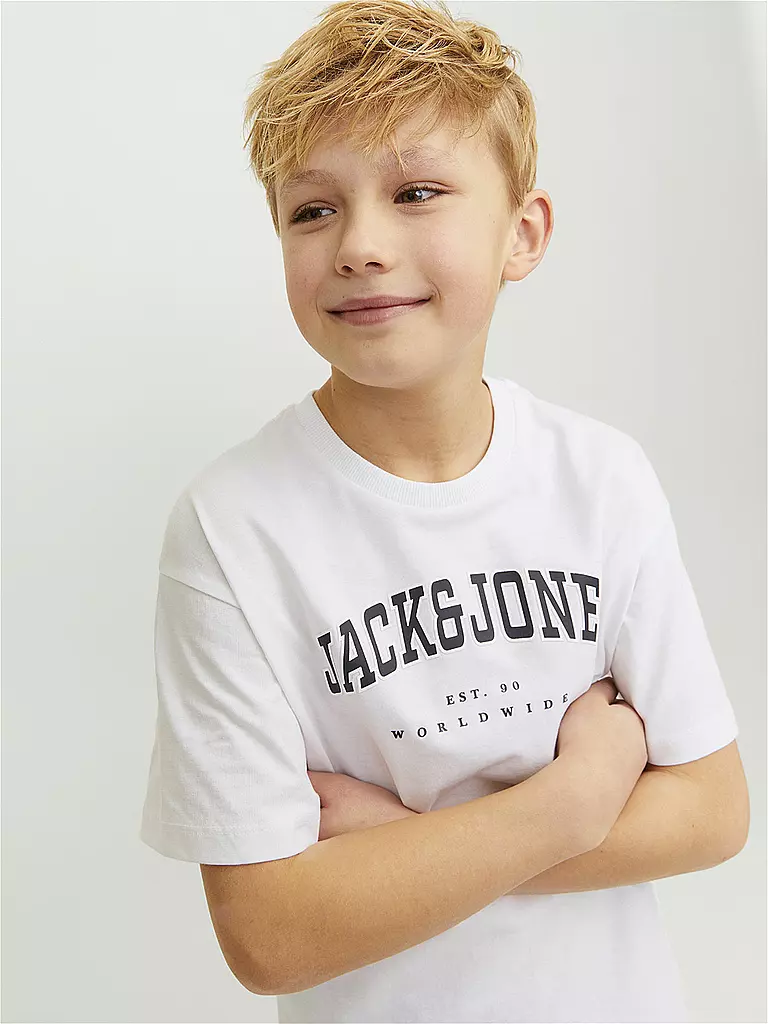 JACK & JONES Jungen T-Shirt  JJECALEB VARSITY TEE  weiss