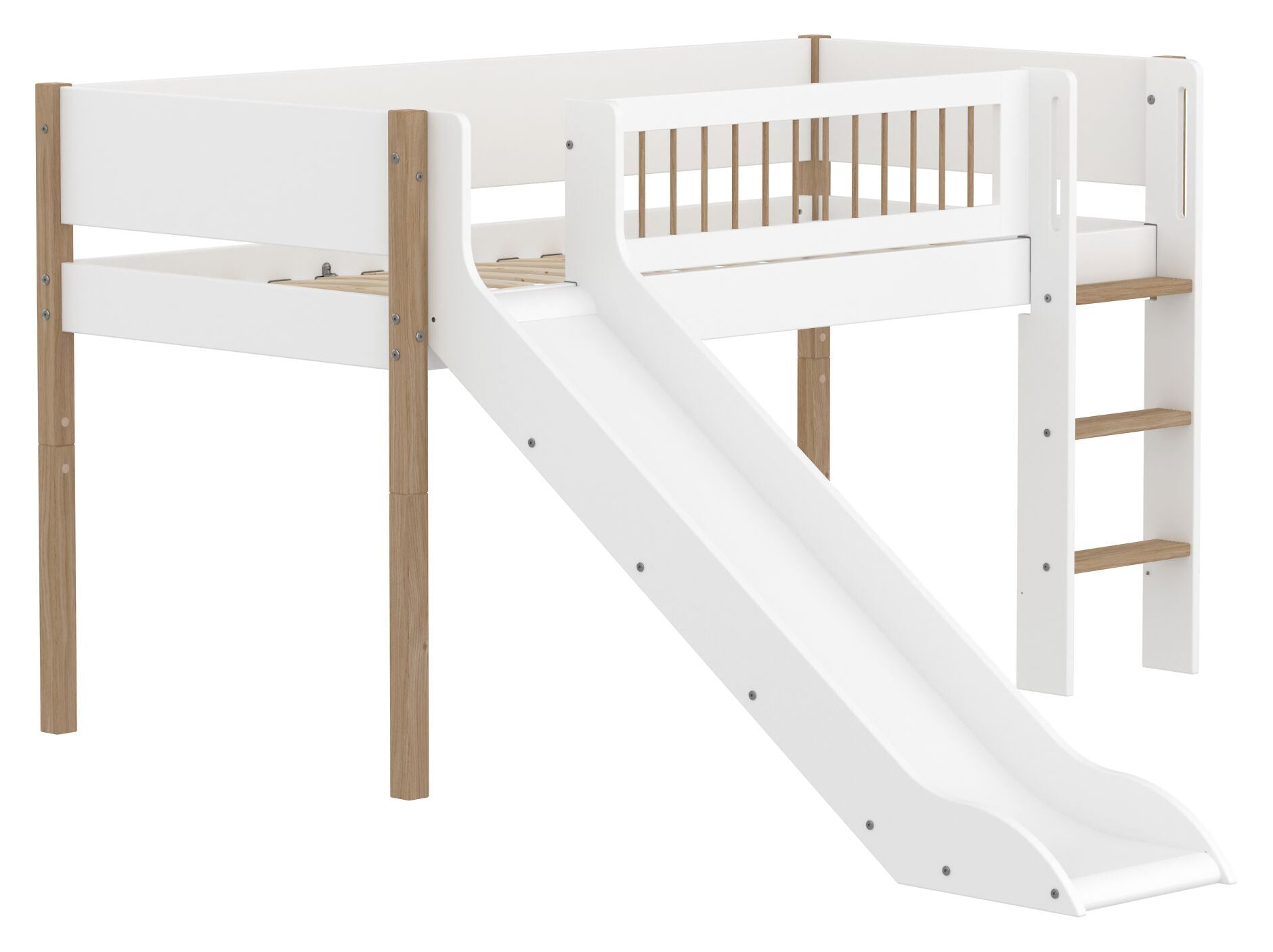 Flexa NOR Leiter gerade Halbhochbett inkl. Pfosten - Weiss / Eiche / B: 250.0 cm x T: 208.0 cm x H: 120.0 cm