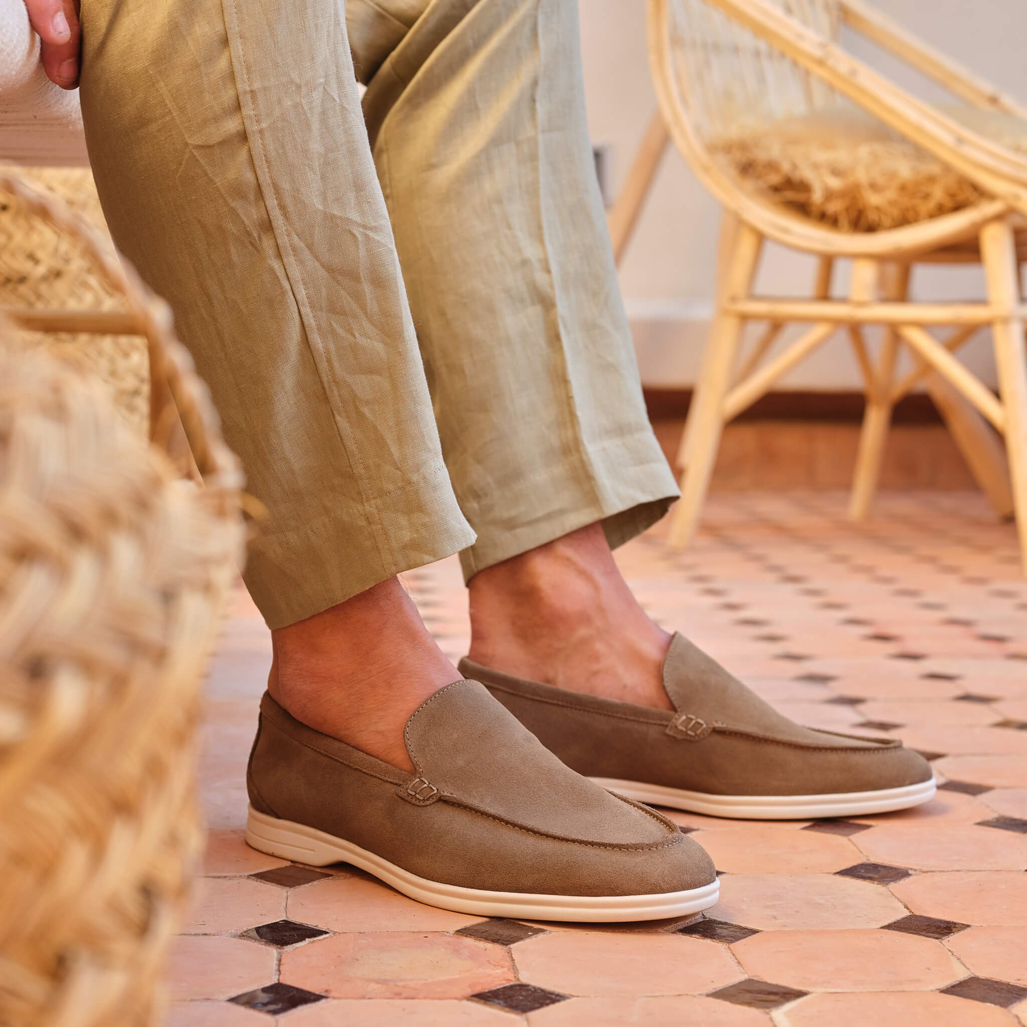 Momy-Mocassin en veau velours kaki