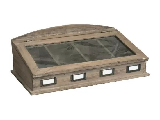 Boîte à couvert rangement couverts vitrée cuisine bois marron 45cm