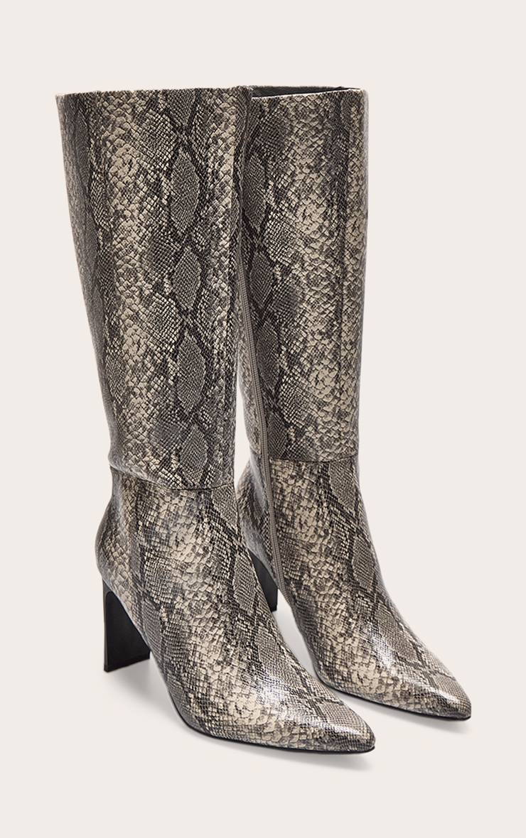 Snake Print Bottes Hautes À Bout Pointu En Synthétique Avec Talon Bloc Fin