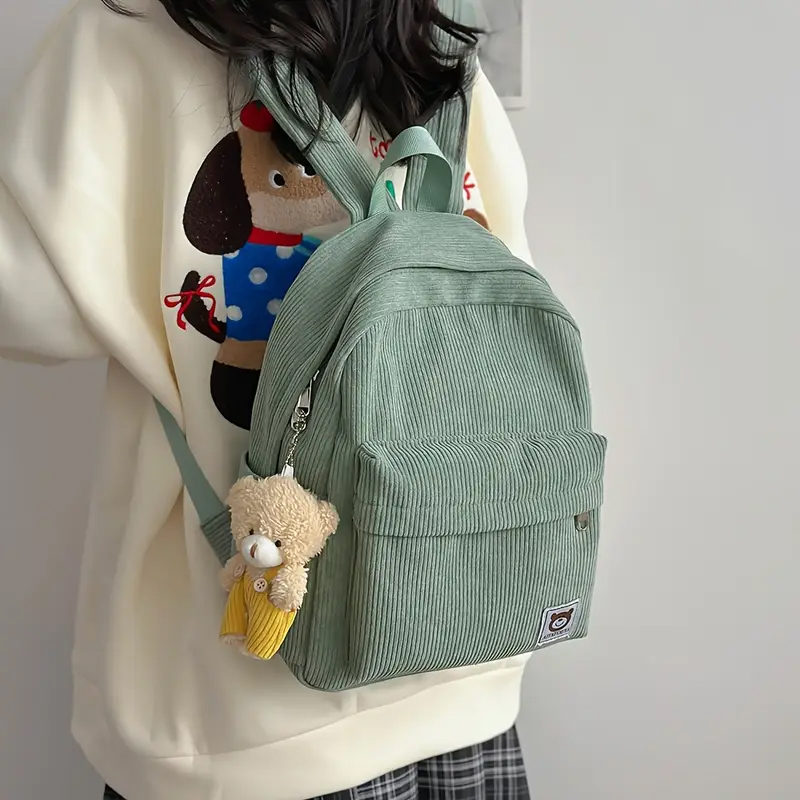 (33x27cm) Kordsamt Rucksack Fashion Umhänge Schultertasche Retro Backpack - Grün