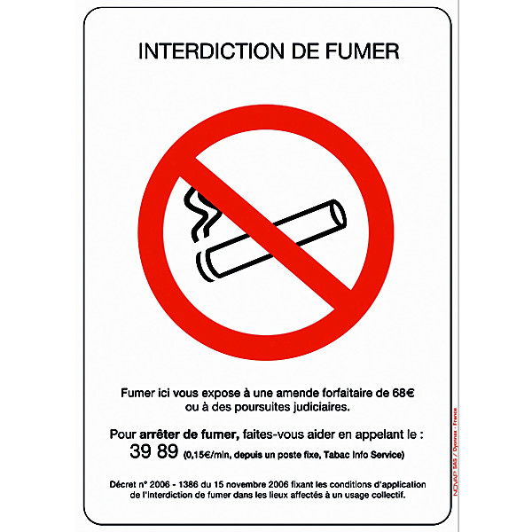 Panneau interdiction de fumer 21 x 29,7 cm PVC
