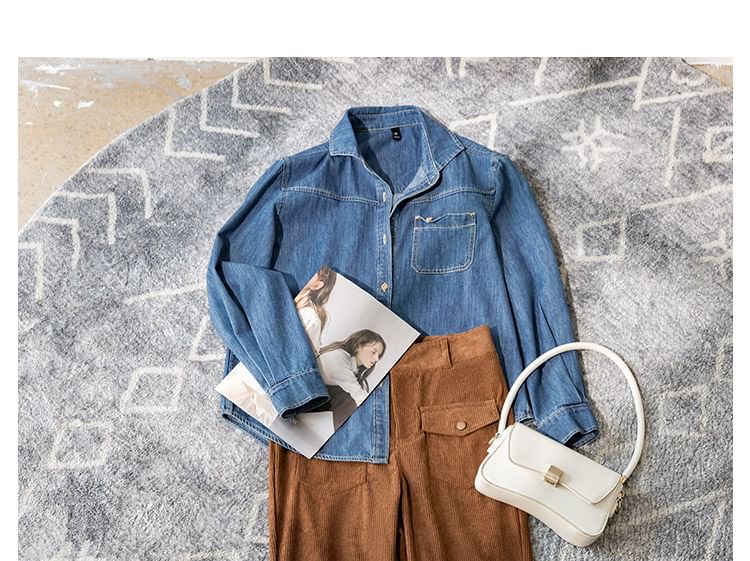 Cossita - Corduroy broek met hoge taille en uitlopende pijpen