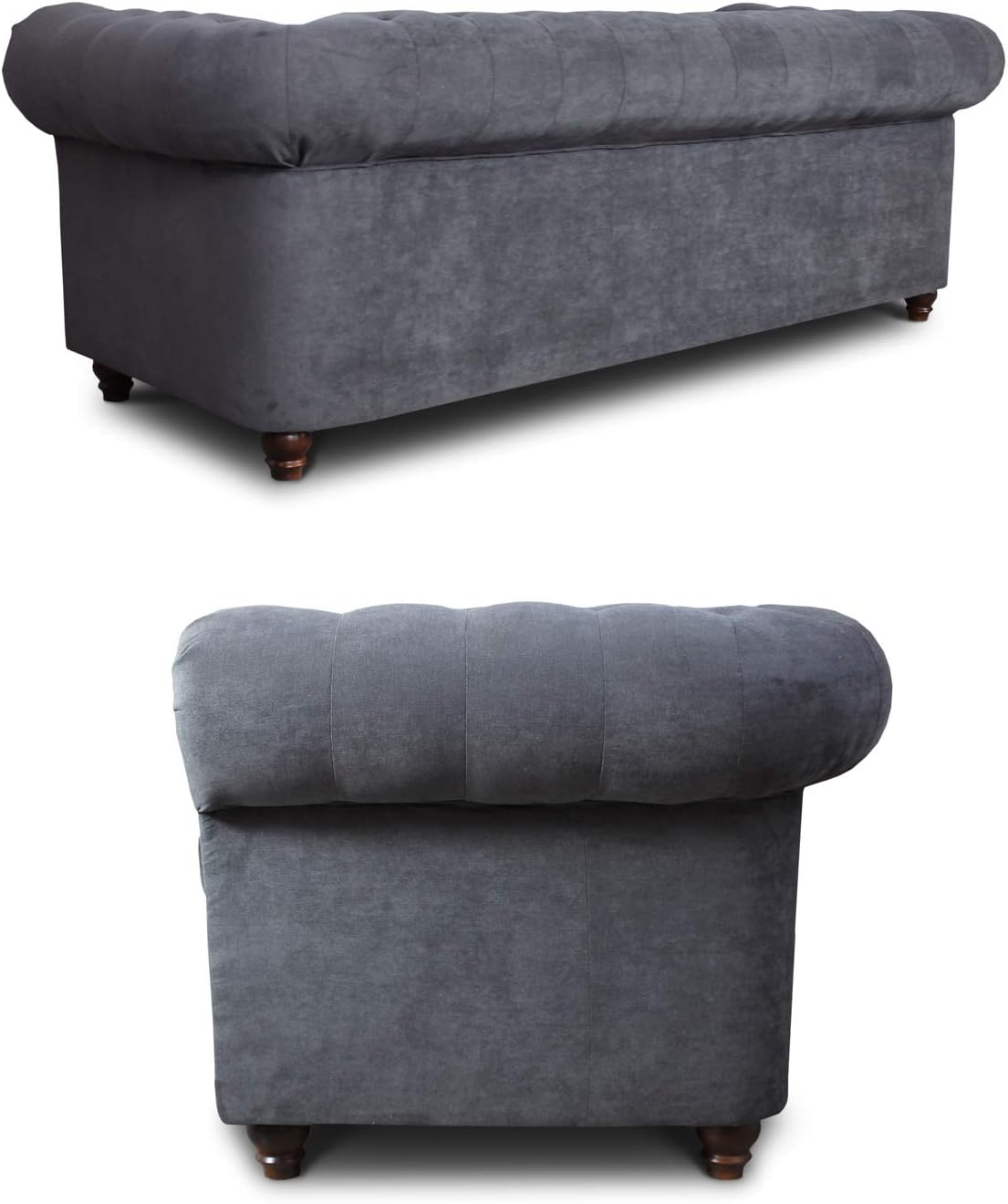 Sofnet Sofa Chesterfield Asti 3-Sitzer, Couch 3-er, Glamour Design, Couchgarnitur, Sofagarnitur, Holzfüße, Polstersofa - Wohnzimmer (Schwarz (Capri 19))