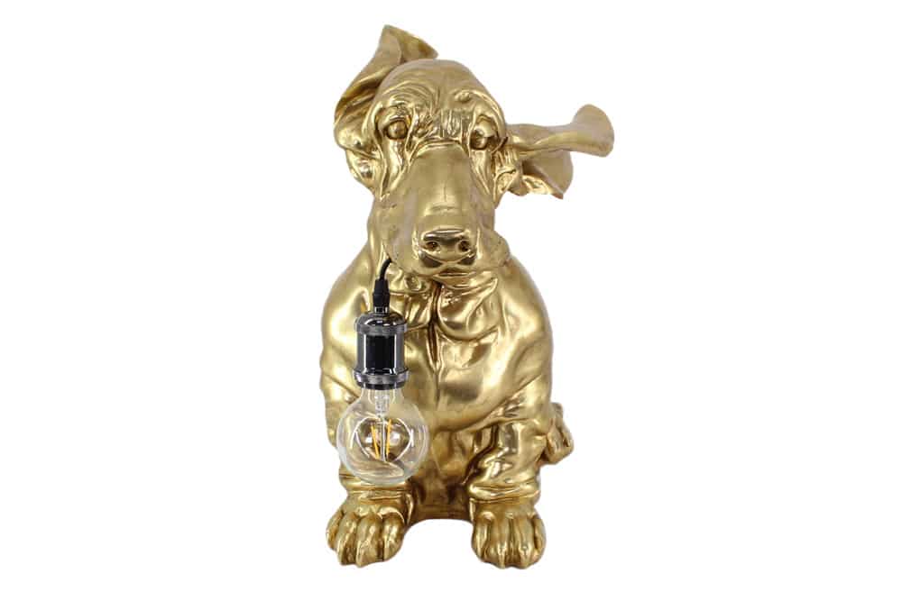 Handgefertigte Tischlampe DACKEL 70cm gold Hunde-Skulptur