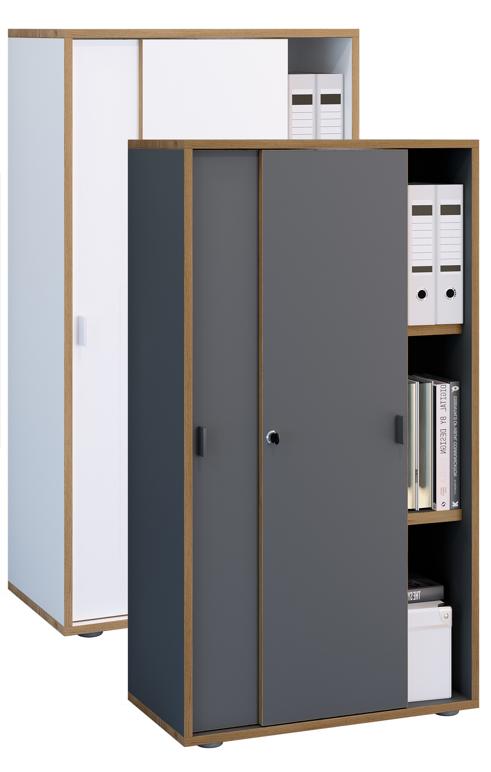 VCM Holz Büroschrank Ordner Aktenschrank Büromöbel Schrank Salia 3-fach Breite 60 cm Schiebetüren