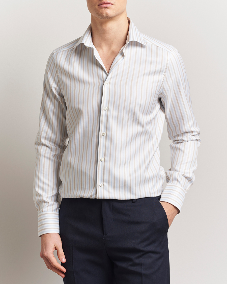 Stenströms Slimline Multi Striped Twill Shirt Blue/Beige