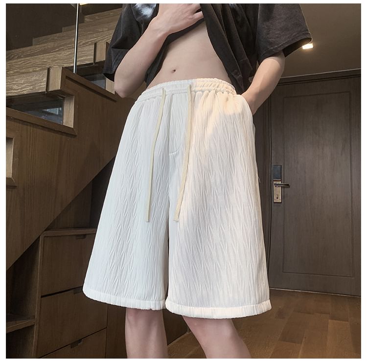 emeisa - Jacquard shorts met trekkoord in de taille en wijde pijpen