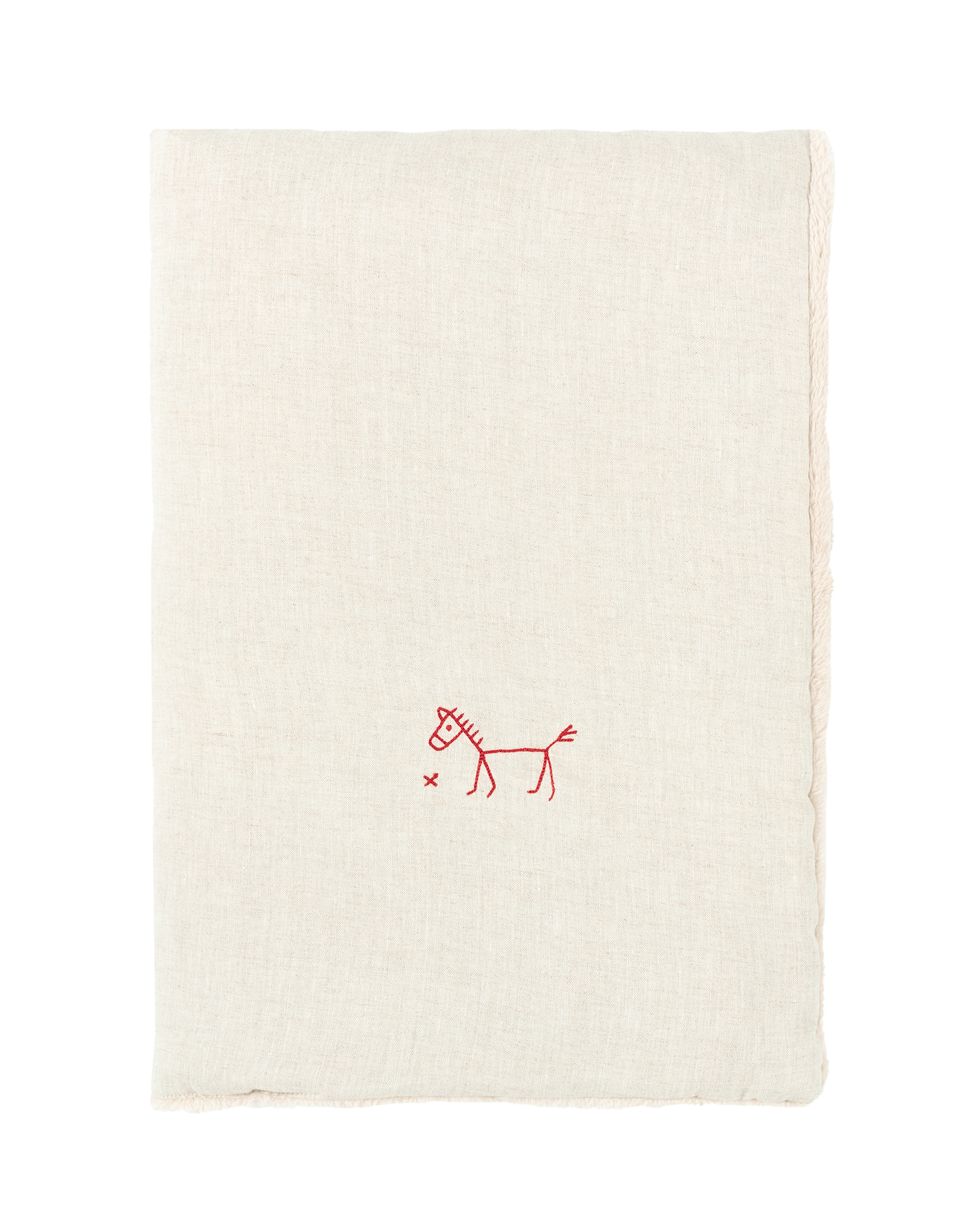 Couverture d'hiver brodée l1n0 en lin français | Beige