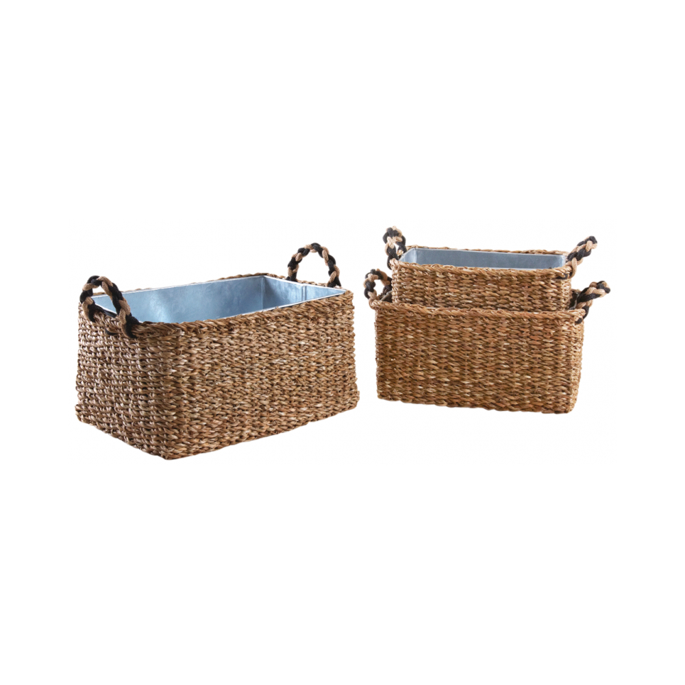 Jardinières rectangulaires en jonc et zinc (lot de 3)