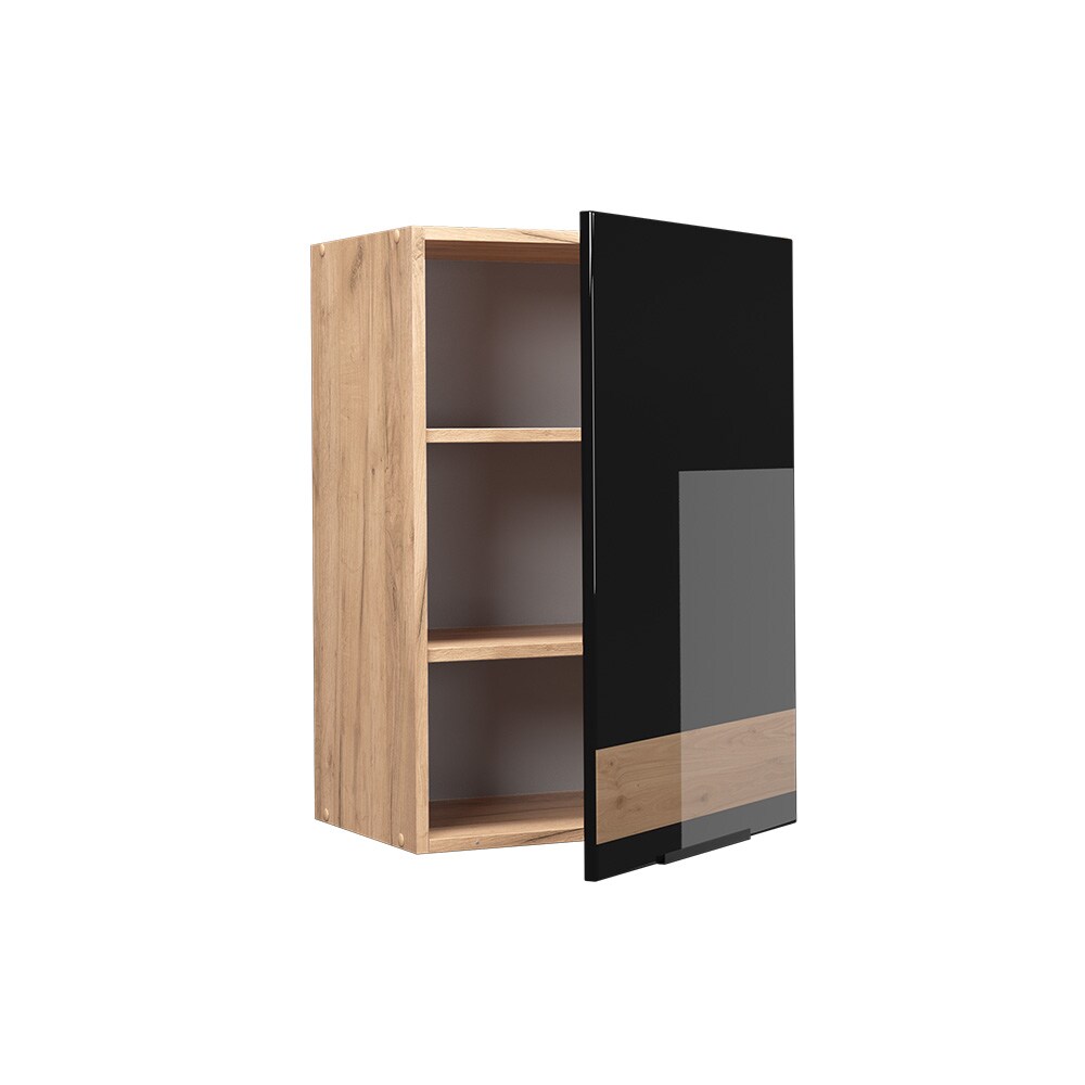 Vicco Hängeschrank Küchenschrank Küchenmöbel Fame-Line Eiche Schwarz 50 cm modern Hochglanz