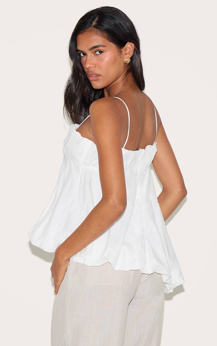 Blanc Caraco Asymétrique En Mélange De Lin Avec Détails Bouffants