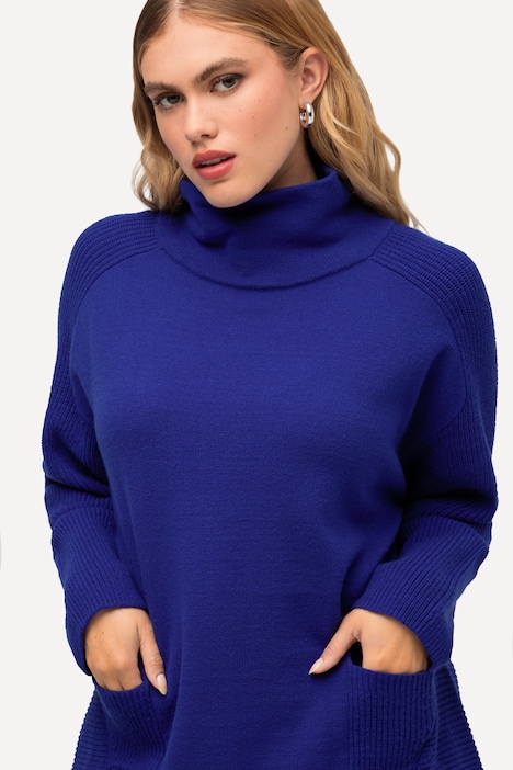 Pullover, Rippstrick-Einsätze, Stehkragen, Langarm