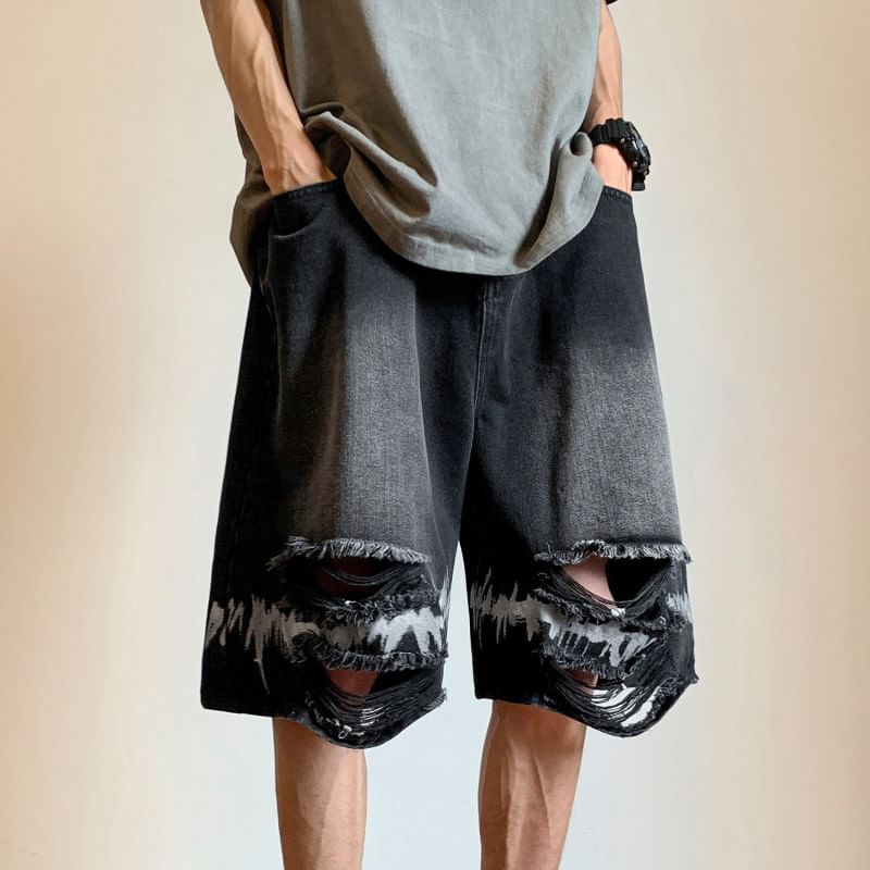 Breeson - Mid Rise Distressed Washed Denim Shorts