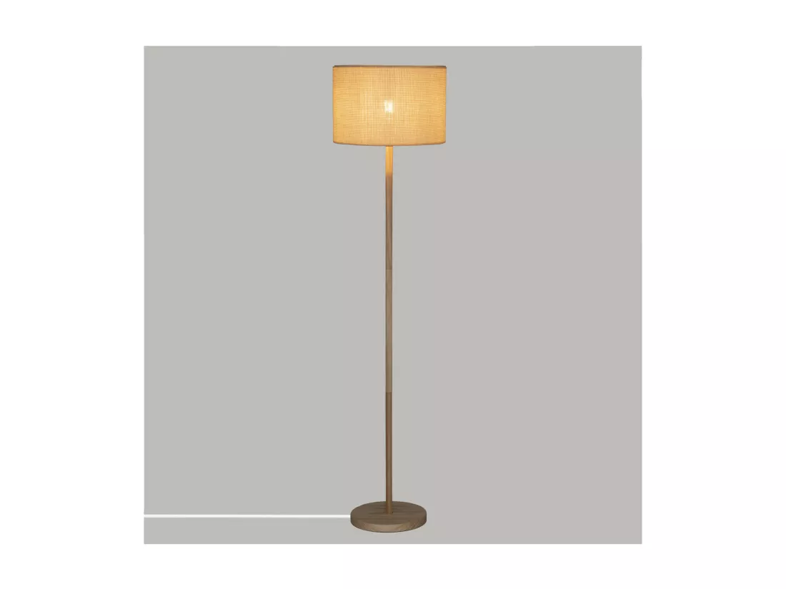 Lampadaire en Bois de Pin et Abat-jour Beige naturel tressé H 149.5 cm