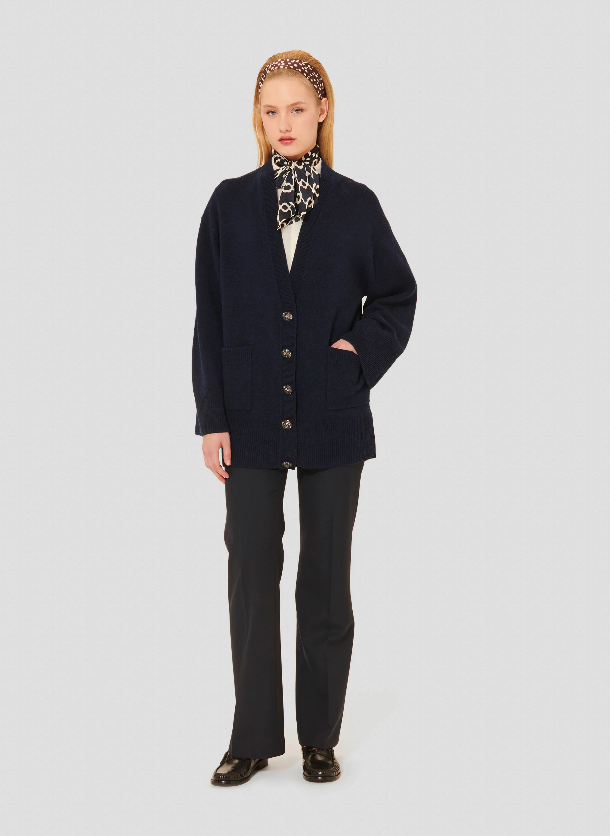 GINGER - Gilet ajusté col V en laine | Bleu