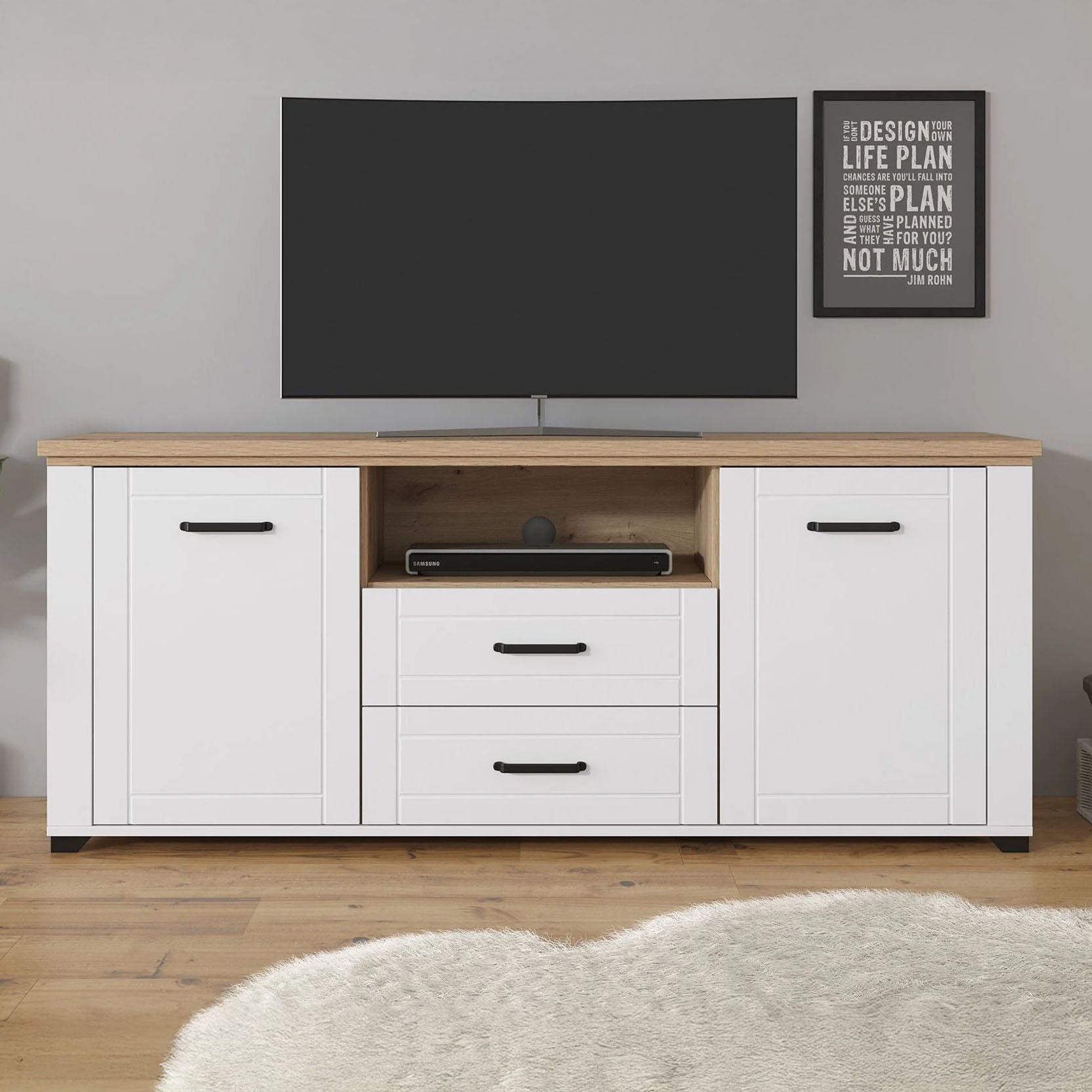 Meubella - TV-Meubel Vernon - Wit - Eiken - 161 cm