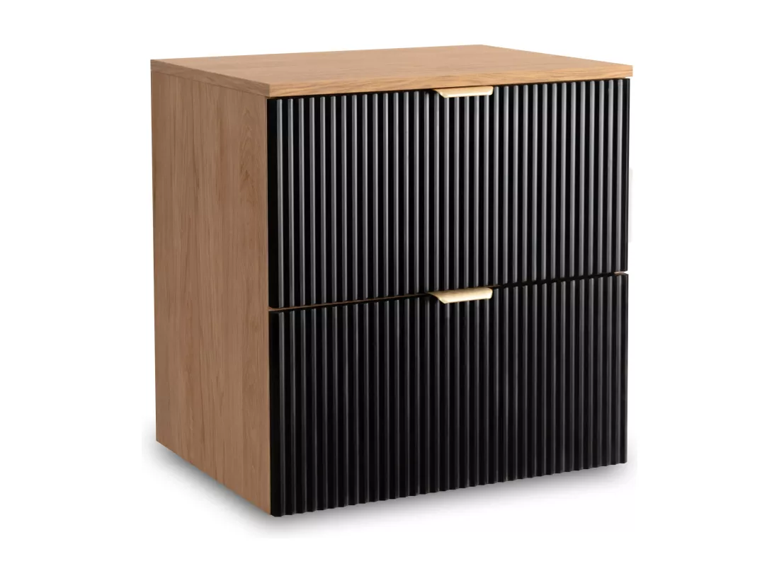 Meuble lavabo WENA, façades cannelées, Willy, 60x60x47 cm, Noir/Noyer