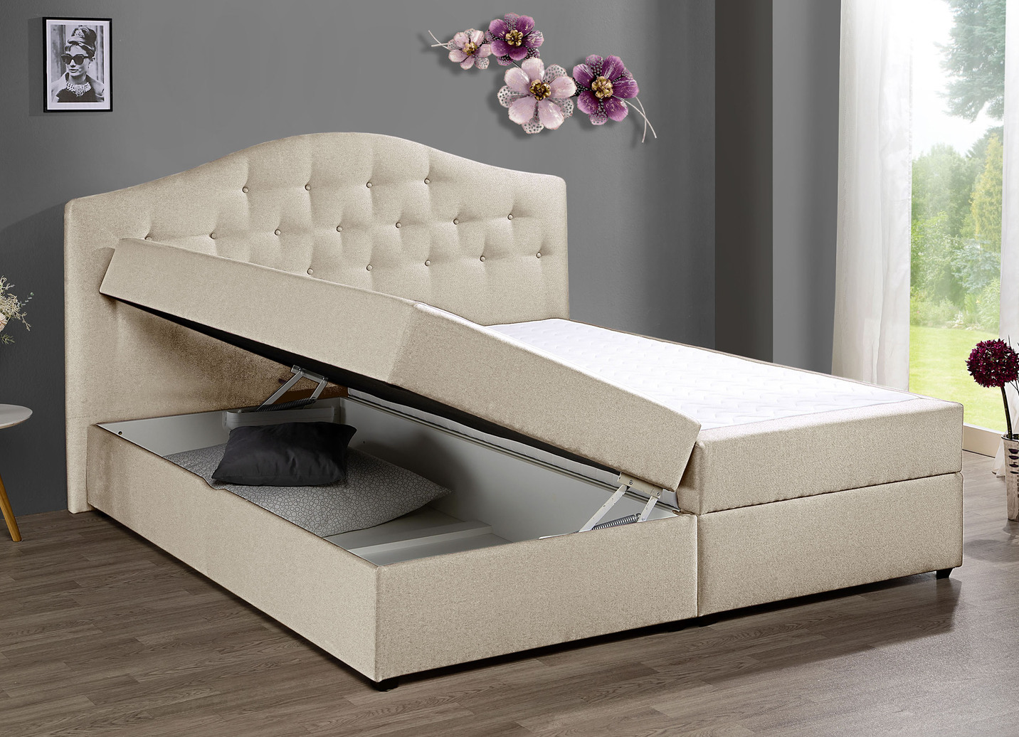 Boxspringbett mit Bettkasten und Kaltschaumtopper