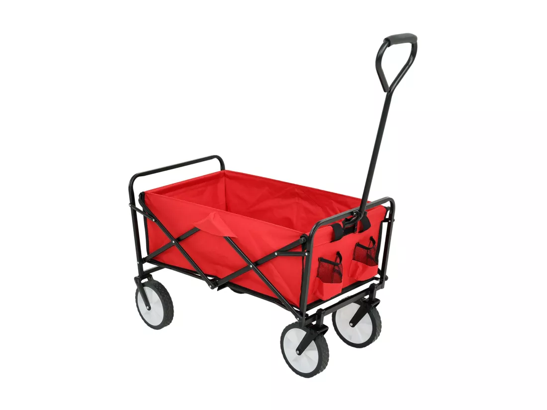 Chariot pliable de plage avec roues en plastique et charge maximale de 120 kg en rouge