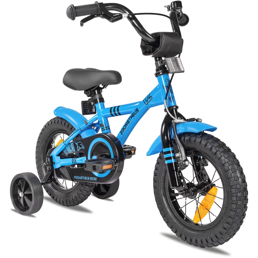 PROMETHEUS BICYCLES® BLUE HAWK Kinderfahrrad 12 in Blau & Schwarz ab 3 Jahre mit Stützräder