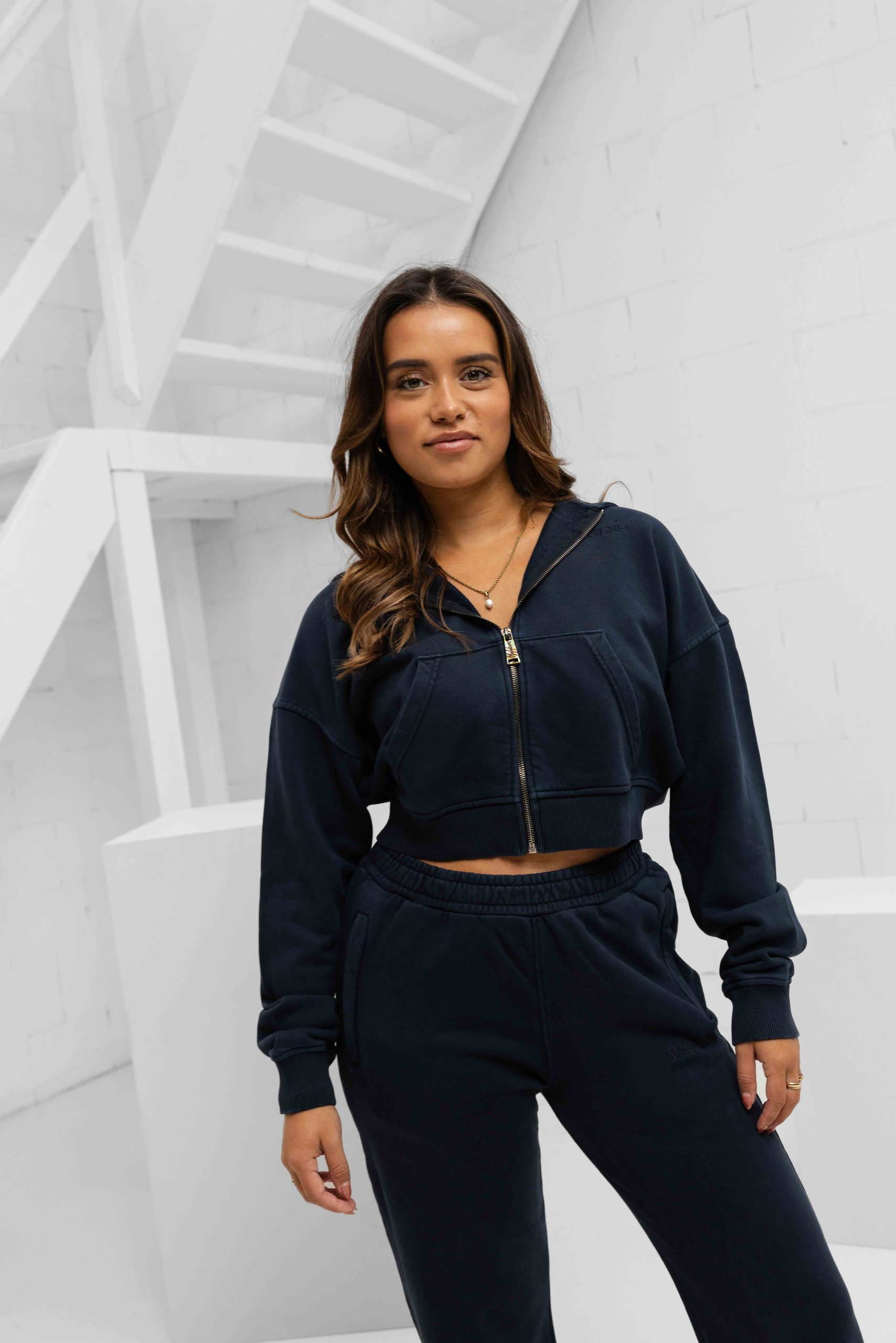 Malelions Cropped Zip Trainingspak Dames Donkerblauw