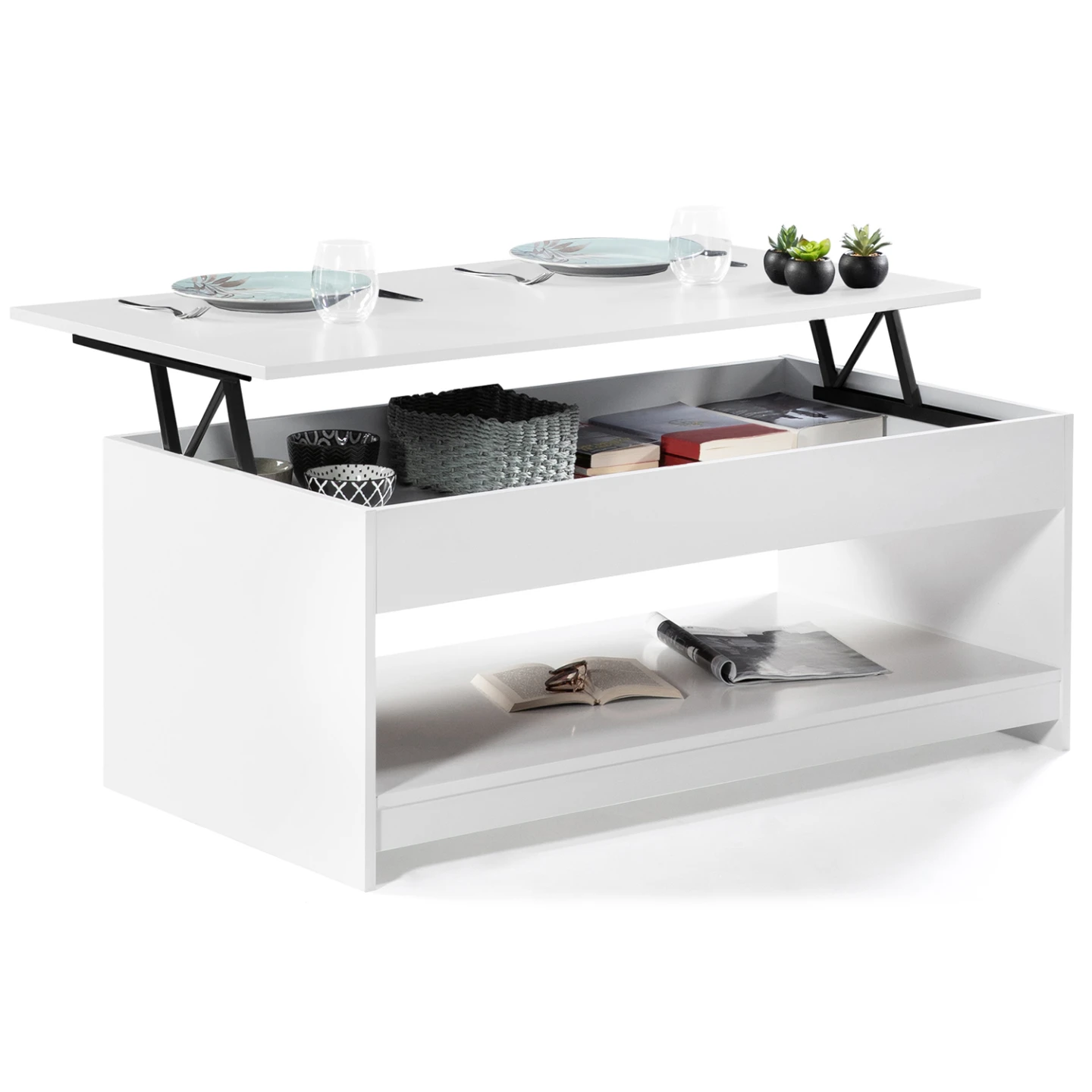 Table basse rectangulaire plateau relevable SOA bois blanc