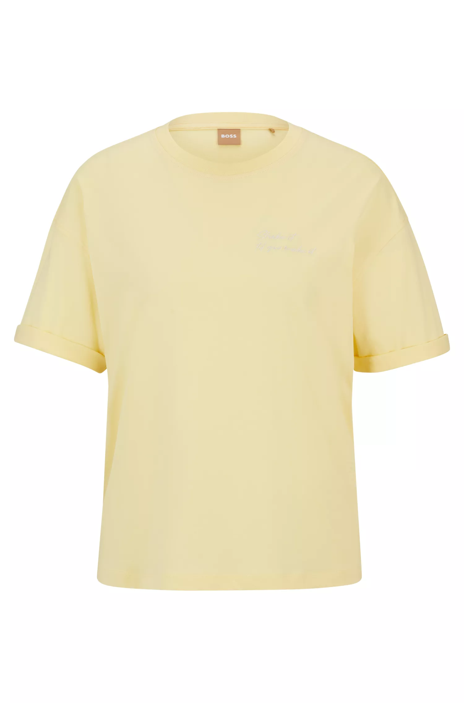 Camiseta BOSS laranja de algodão com modelagem regular e estampa no peito.