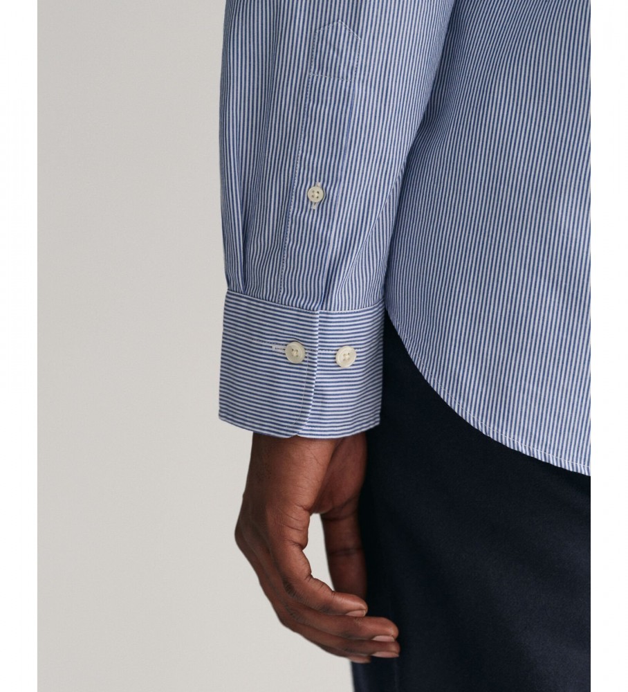 Camisa Gant Regular Fit Popeline com Listras Estilo Banqueiro Azul