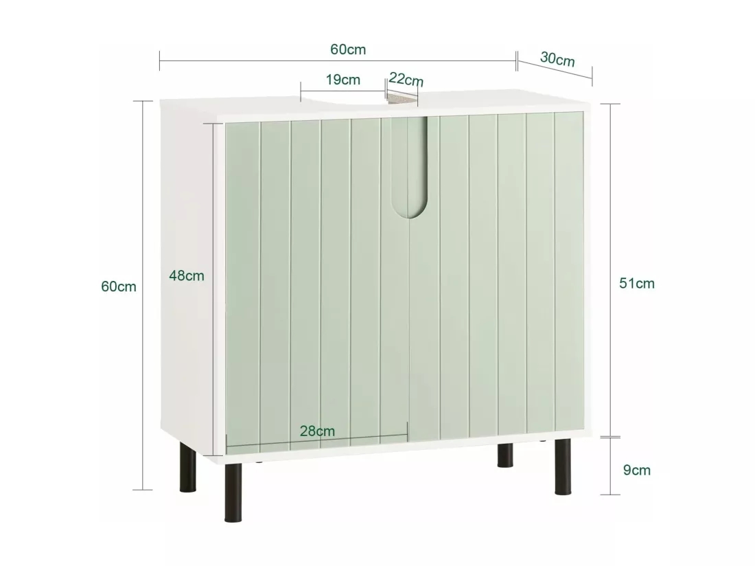 SoBuy BZR139-GR Meuble sous Lavabo Salle de Bain, Armoire de Rangement pour Vasque avec 2 Portes et étagère réglable, Meuble sous Vasque - dim. 60L x 30l x 60H cm,