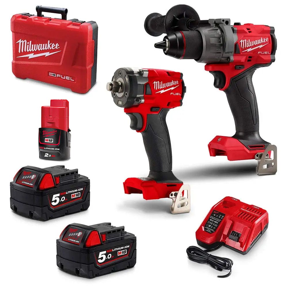 Kit combinado MILWAUKEE FUEL™ 18V com 2 baterias (2 x 5,0Ah / 1 x 2,0Ah) M18FPP2B3502C