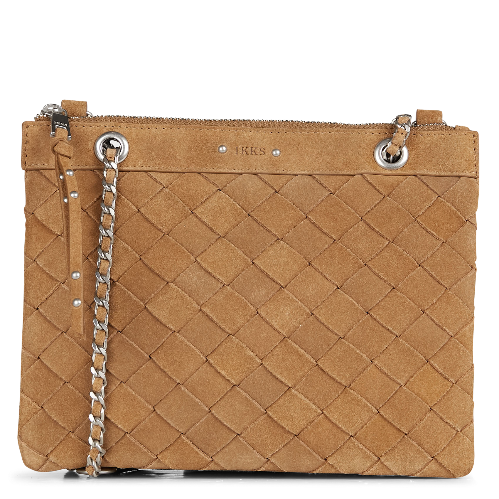 Sac bandoulière tressé en cuir velours | Beige