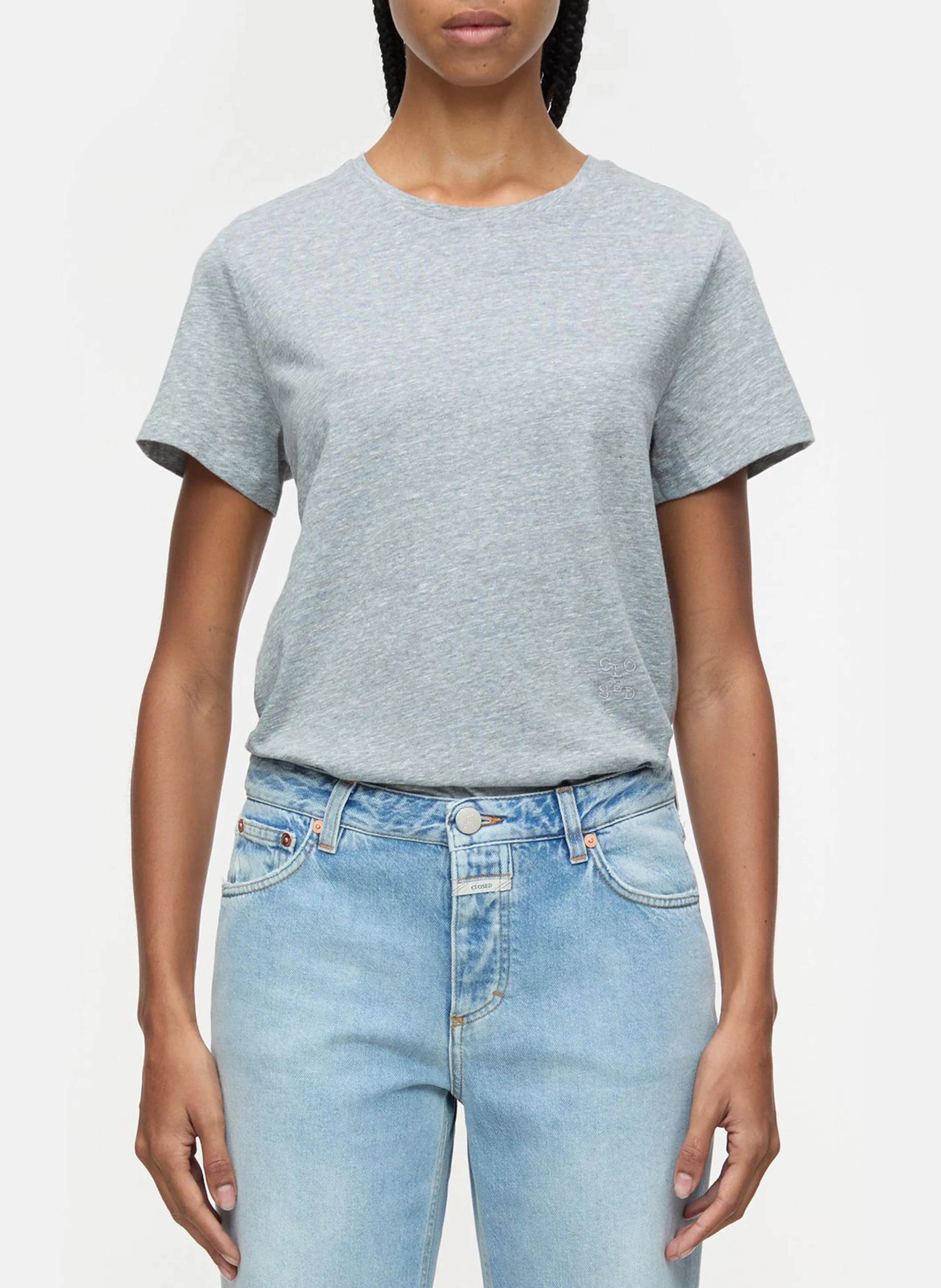 Tee-shirt col rond en coton mélangé | Gris