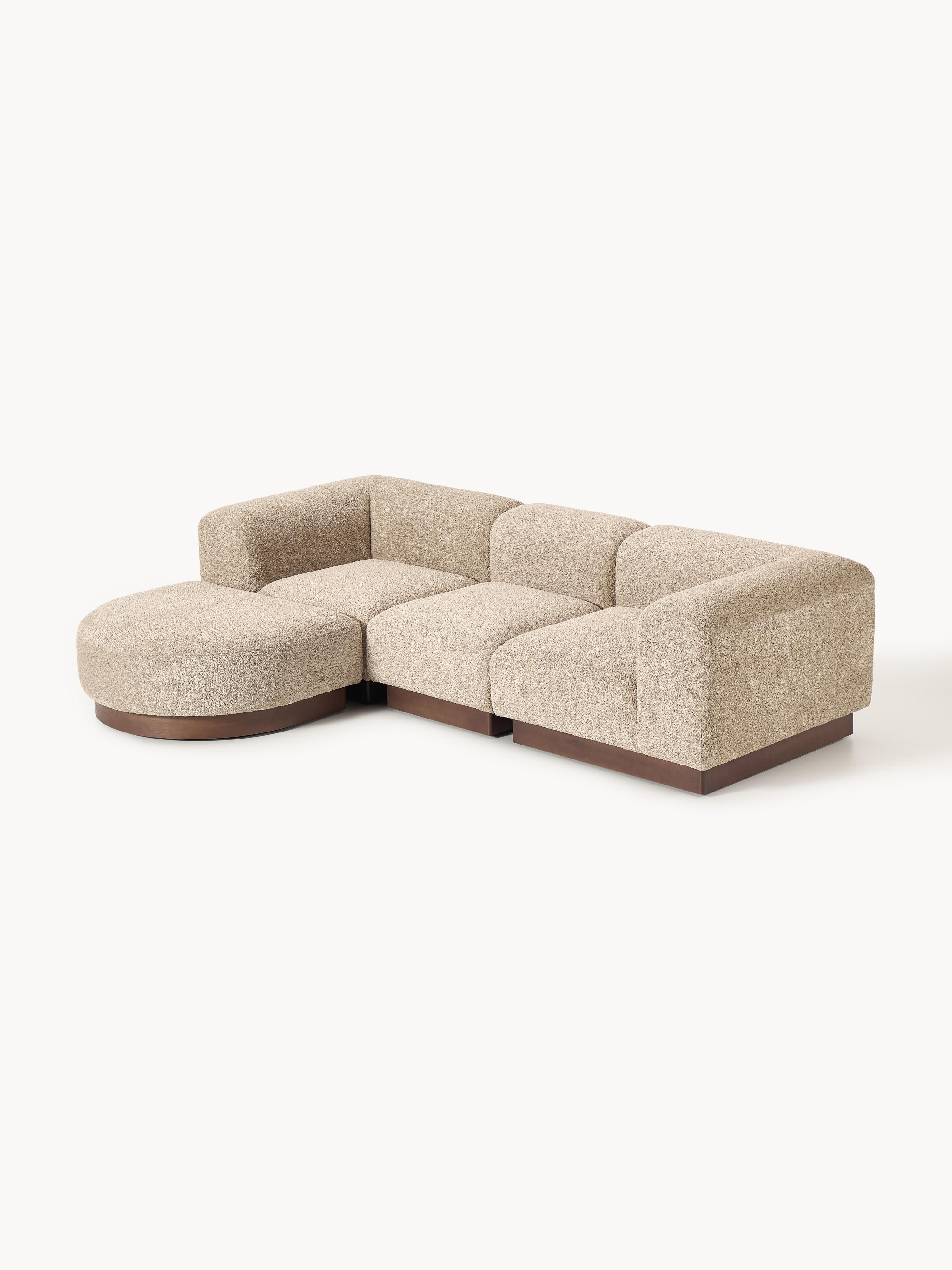 Modulaire bank Natalie (3-zits) uit teddy-bouclé met poef (links/rechts)