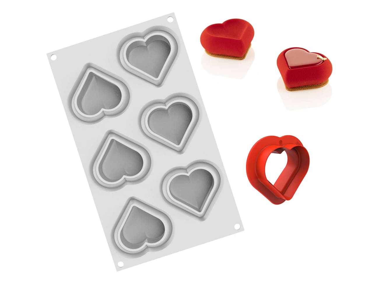 Moule silicone - 6 coeurs Heartix - 30 x 17,5 cm - Silikomart