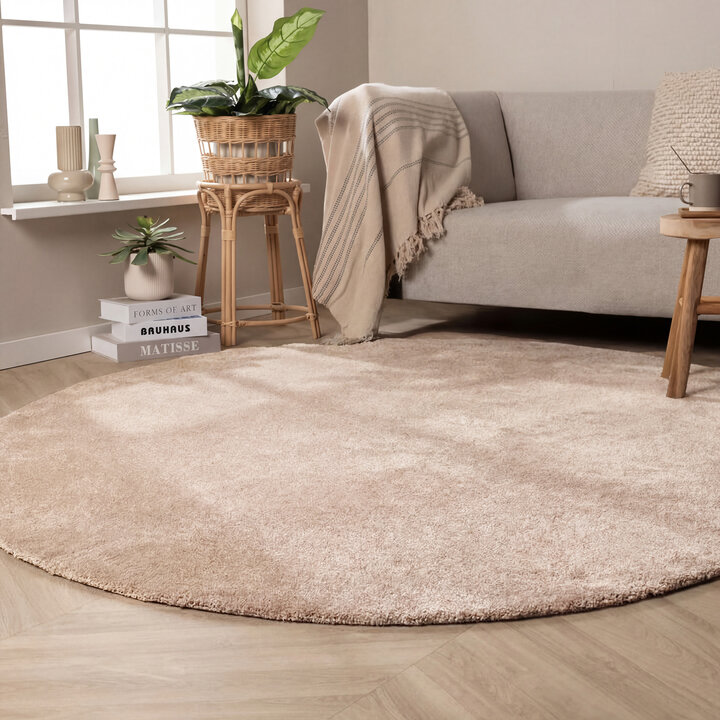 Rond wasbaar vloerkleed - Clean Beige