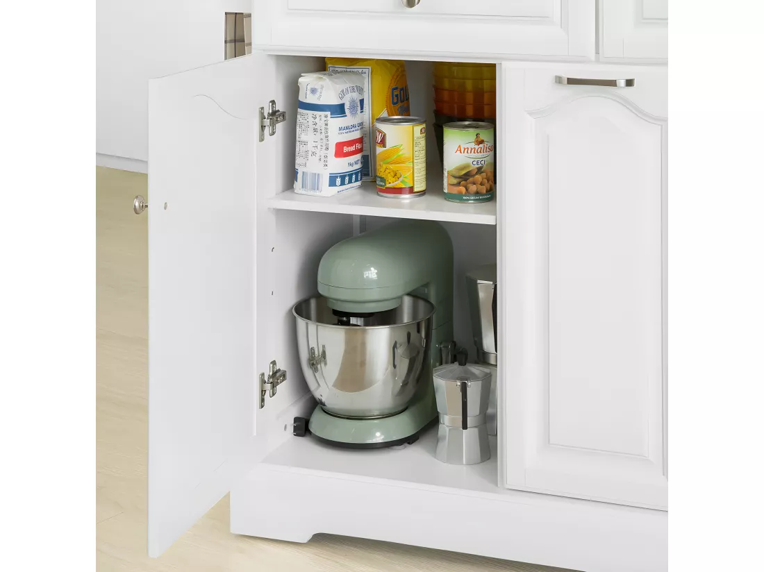 Desserte Roulante Meuble De Rangement À Roulettes En Bois Avec 2 Tiroirs Et 3 Portes, Fkw100-wn