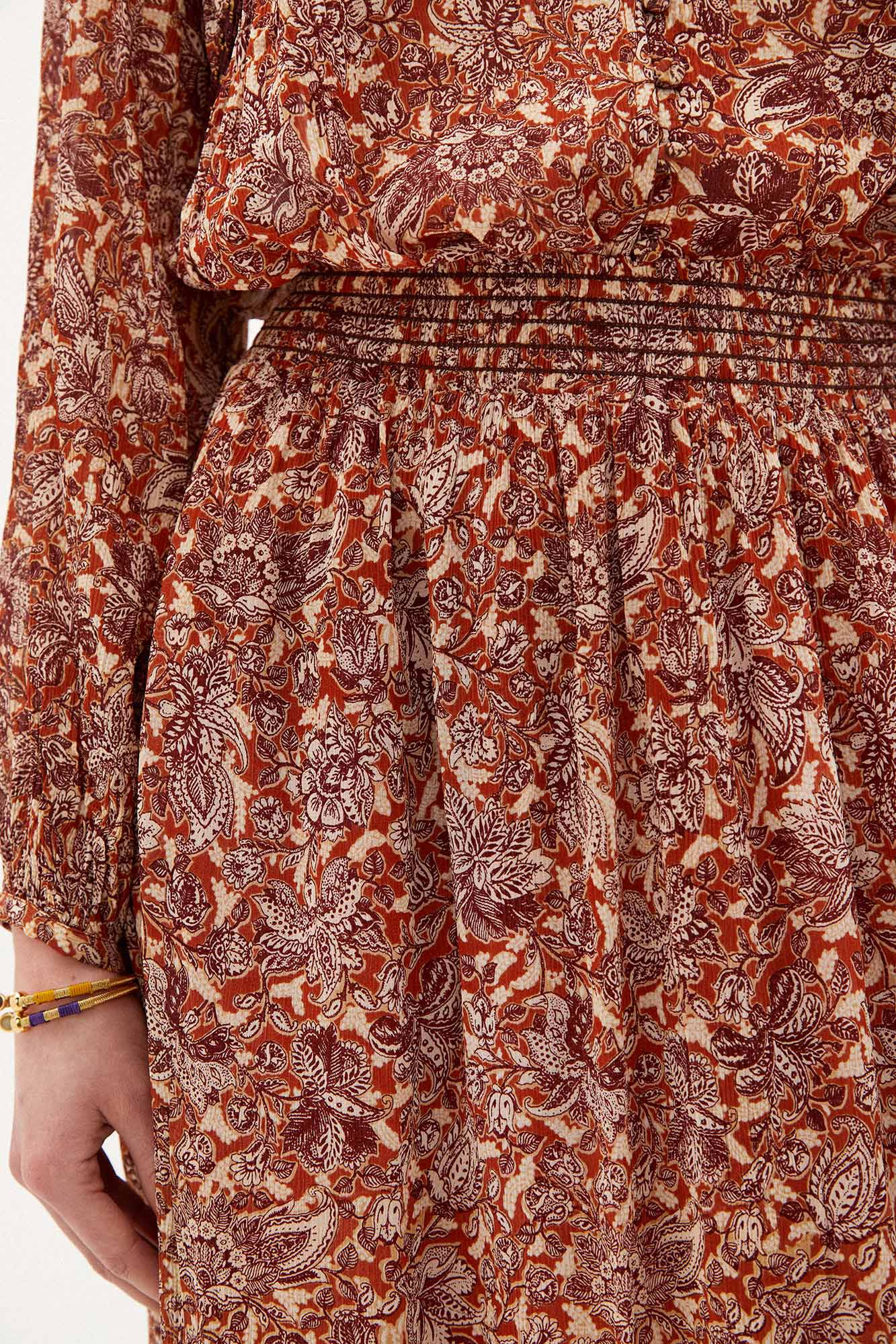 Saia midi estampada Iria - Marrom