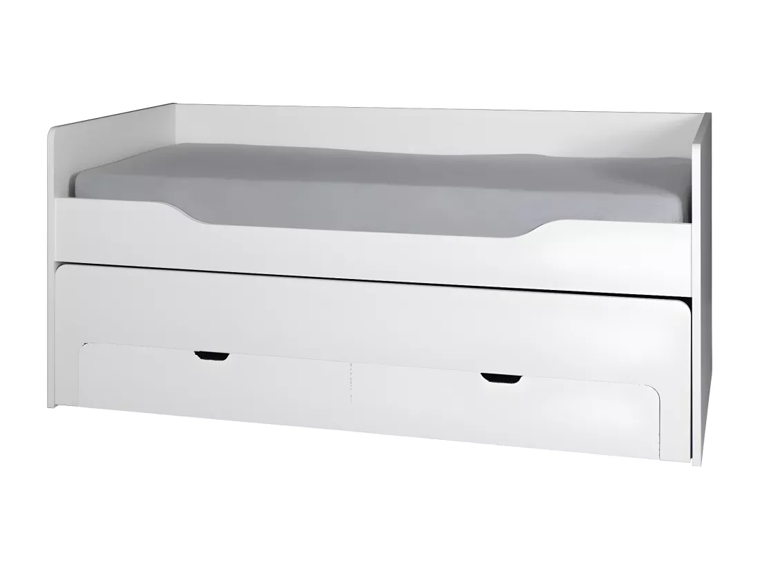 Lit gigogne avec tiroirs 90x200 collection RICCO - Coloris blanc alpin, idéal pour votre enfant et sa chambre