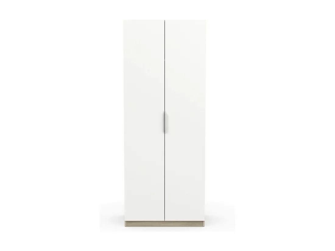 Garde-robe 2 portes Djakobsso, Meubles de chambre, Penderie de plain-pied, Placard à vêtements, 79x51 h203 cm, Chêne clair et Blanc mat