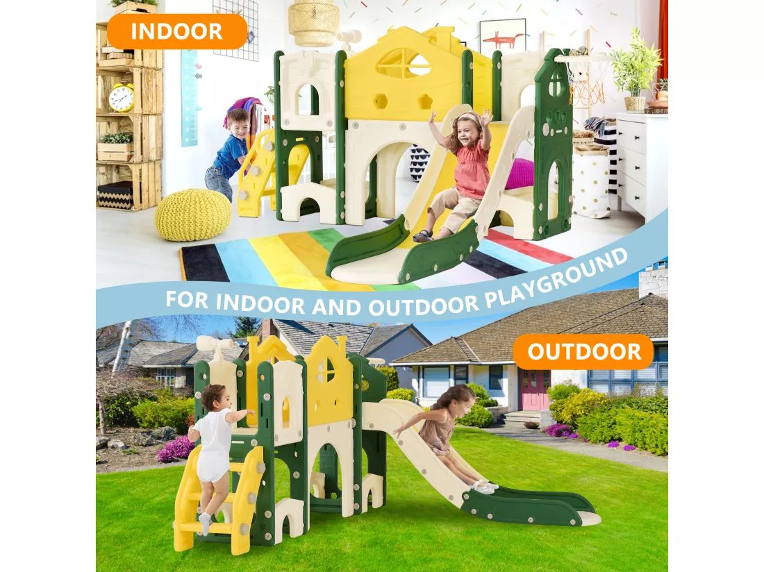 toboggan d'escalade pour enfants, toboggan 7 en 1, jeux d'escalade, de forage, allée de jeu, support de basket-ball