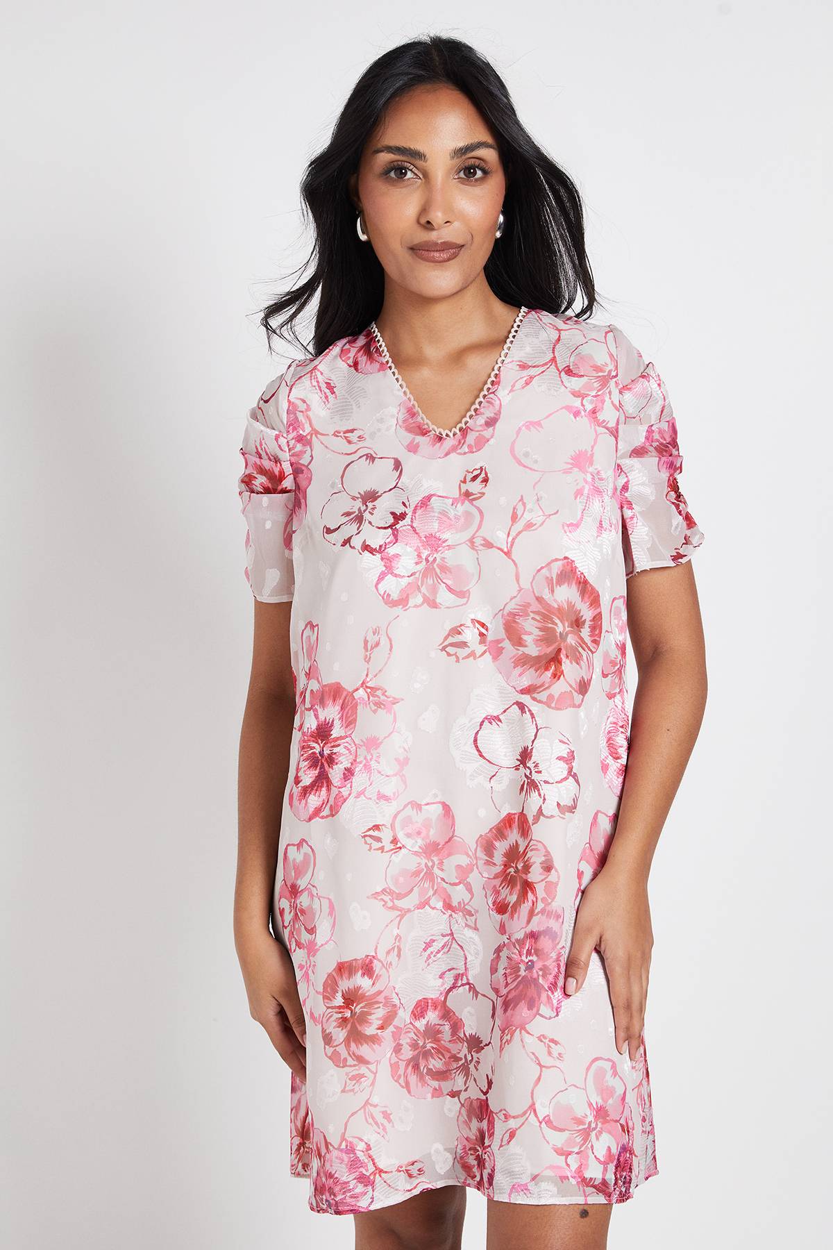 Wallis Robe Droite À Manches Bouffantes Et Motif Fleuri Petite
