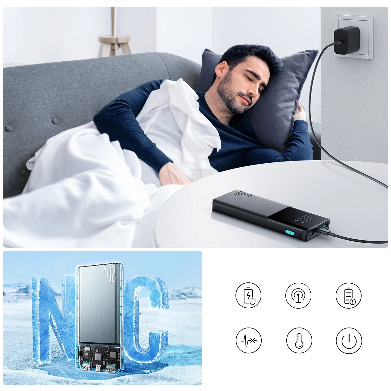 (25W) 10000mAh Dual USB A / USB C Powerbank Power Delivery Ladegerät (JR-PBF20) - Schwarz