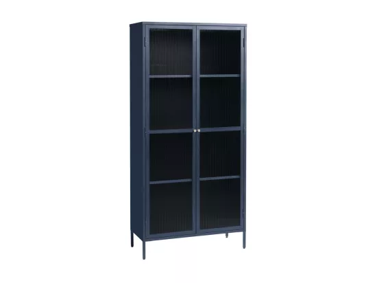 Bjorn - Vaisselier 2 portes en verre stié et métal H190cm : Couleur - Bleu