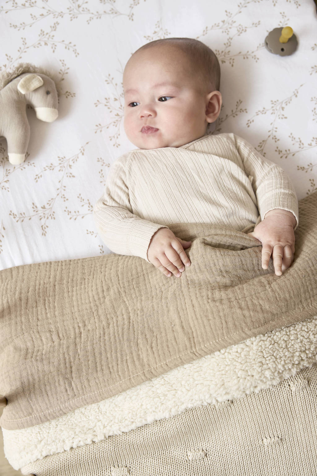 reversible ledikantdeken Knots met teddy beige
